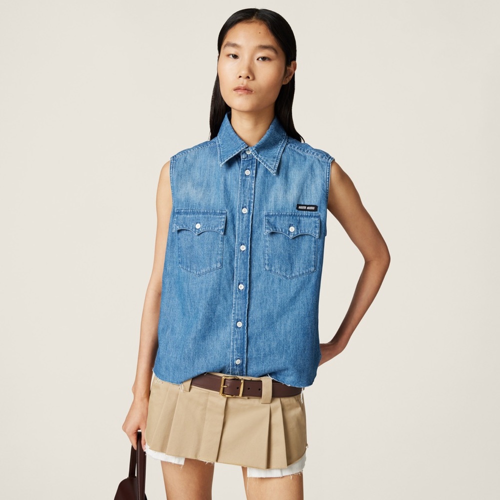 Miu Miu Blue Sleeveless Denim Top